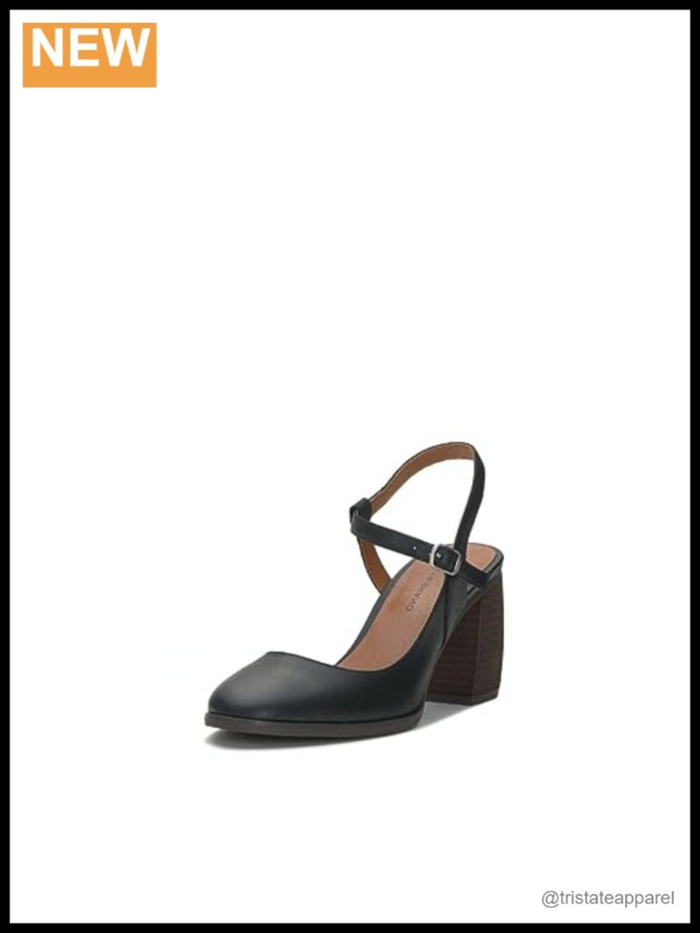 Lucky Brand Xarissa Block Heel Pump Leather Buckle Almond Toe